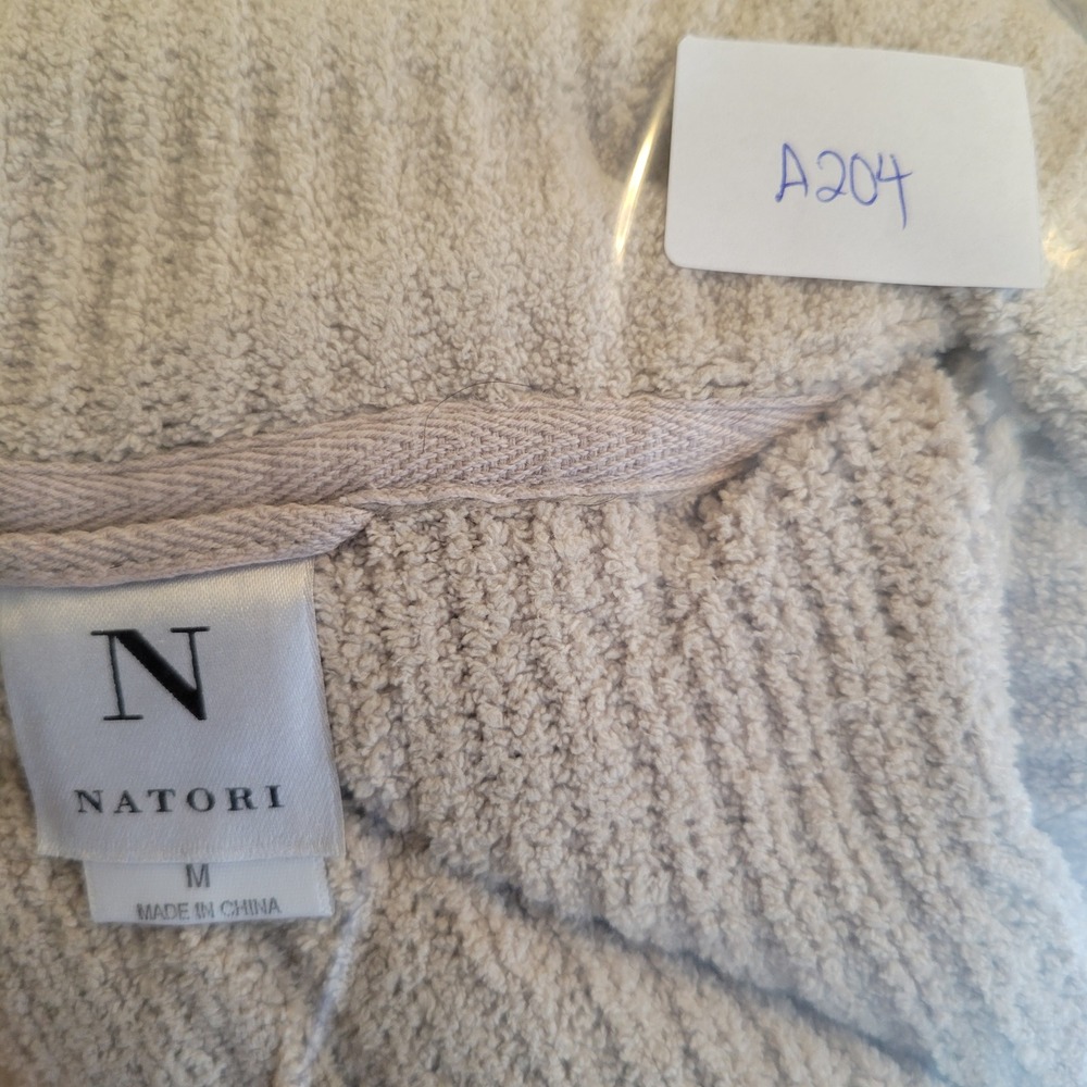 Natori Womens Ribbed Knit Long Wrap Bath Robe Belted Pockets Size Medium Beige - Picture 6 of 9